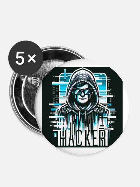 Hacker - Illustration - Buttons groß 56 mm (5er Pack) - Weiß