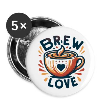 Brew Love - Kaffeetasse Illustration - Buttons groß 56 mm (5er Pack) - Weiß - Vorne