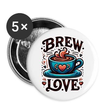 Brew Love - Kaffeetasse Illustration - Buttons groß 56 mm (5er Pack) - Weiß - Vorne