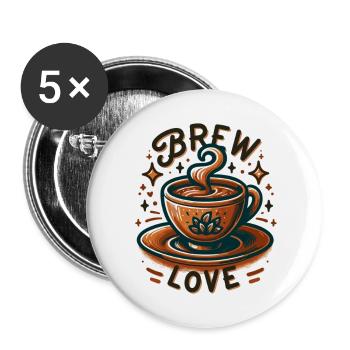 Brew Love - Kaffeetasse Illustration - Buttons groß 56 mm (5er Pack) - Weiß - Vorne