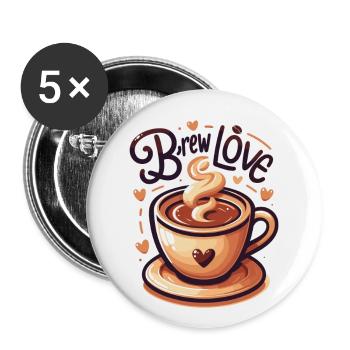 Brew Love - Kaffeetasse Illustration - Buttons groß 56 mm (5er Pack) - Weiß - Vorne