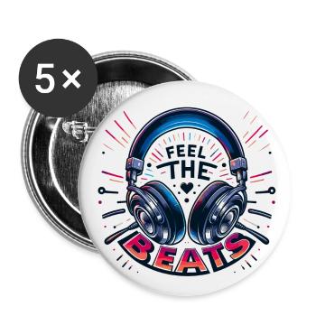 Ressentez les rythmes - Illustration d'un casque - Lot de 5 grands badges (56 mm) - blanc - Devant