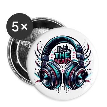 Ressentez les rythmes - Illustration d'un casque - Lot de 5 grands badges (56 mm) - blanc - Devant