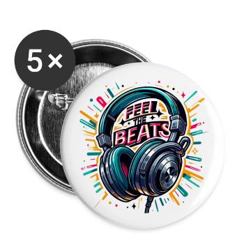Ressentez les rythmes - Illustration d'un casque - Lot de 5 grands badges (56 mm) - blanc - Devant