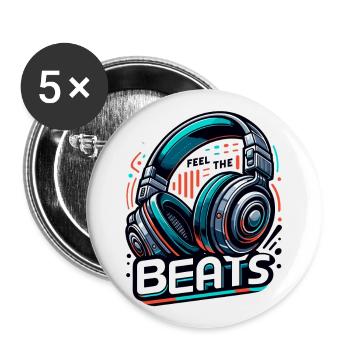 Ressentez les rythmes - Illustration d'un casque - Lot de 5 grands badges (56 mm) - blanc - Devant