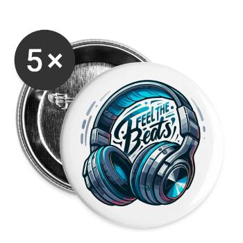 Ressentez les rythmes - Illustration d'un casque - Lot de 5 grands badges (56 mm) - blanc - Devant