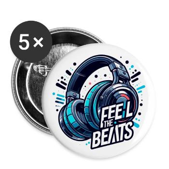 Ressentez les rythmes - Illustration d'un casque - Lot de 5 grands badges (56 mm) - blanc - Devant