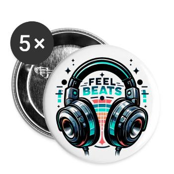 Ressentez les rythmes - Illustration d'un casque - Lot de 5 grands badges (56 mm) - blanc - Devant