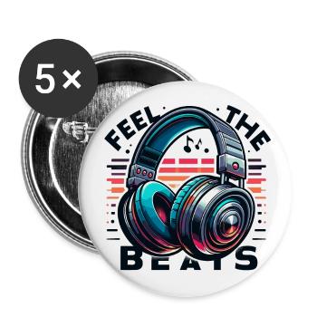 Ressentez les rythmes - Illustration d'un casque - Lot de 5 grands badges (56 mm) - blanc - Devant