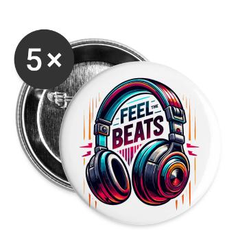 Ressentez les rythmes - Illustration d'un casque - Lot de 5 grands badges (56 mm) - blanc - Devant
