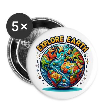 Explorez la Terre - Illustration de la Terre - Lot de 5 grands badges (56 mm) - blanc - Devant