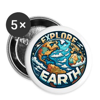 Explorez la Terre - Illustration de la Terre - Lot de 5 grands badges (56 mm) - blanc - Devant