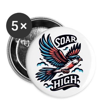 Soar High - bird illustration - Buttons large 2.2''/56 mm (5-pack) - white - Front