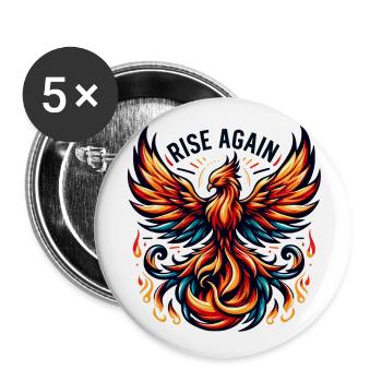 Rise Again - Phönix Illustration - Buttons groß 56 mm (5er Pack) - Weiß - Vorne