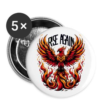 Rise Again - Phönix Illustration - Buttons groß 56 mm (5er Pack) - Weiß - Vorne