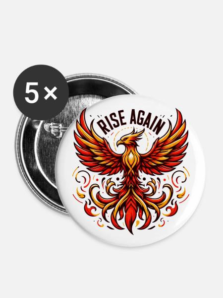 Rise Again - Phönix Illustration - Buttons groß 56 mm (5er Pack) - Weiß