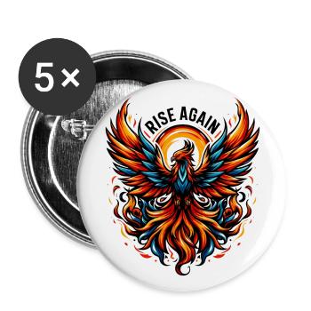 Rise Again - Phönix Illustration - Buttons groß 56 mm (5er Pack) - Weiß - Vorne
