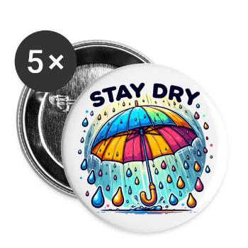 Restez au sec - Illustration de parapluie - Lot de 5 grands badges (56 mm) - blanc - Devant