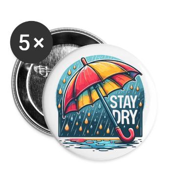 Restez au sec - Illustration de parapluie - Lot de 5 grands badges (56 mm) - blanc - Devant
