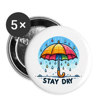 Restez au sec - Illustration de parapluie - Lot de 5 grands badges (56 mm) - blanc - Devant