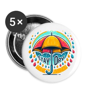 Restez au sec - Illustration de parapluie - Lot de 5 grands badges (56 mm) - blanc - Devant