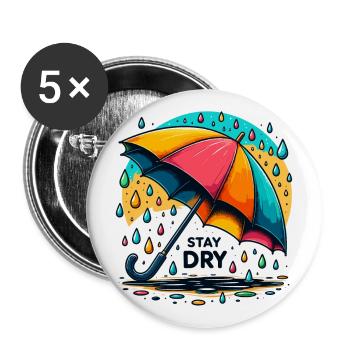 Restez au sec - Illustration de parapluie - Lot de 5 grands badges (56 mm) - blanc - Devant