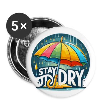 Restez au sec - Illustration de parapluie - Lot de 5 grands badges (56 mm) - blanc - Devant