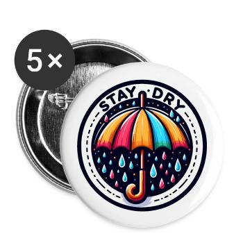 Restez au sec - Illustration de parapluie - Lot de 5 grands badges (56 mm) - blanc - Devant
