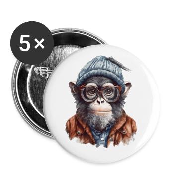 Cooler Affe mit Mütze und Brille - Buttons groß 56 mm (5er Pack) - Weiß - Vorne