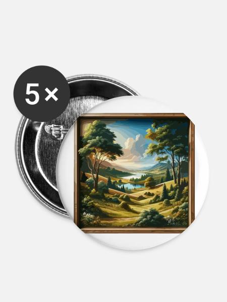 Landschaft - Illustration - Buttons groß 56 mm (5er Pack) - Weiß