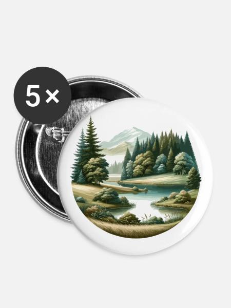 Landschaft - Illustration - Buttons groß 56 mm (5er Pack) - Weiß