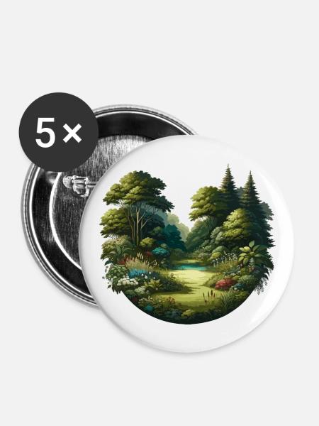 Landschaft - Illustration - Buttons groß 56 mm (5er Pack) - Weiß