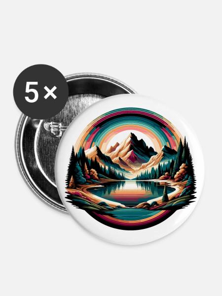 Landschaft - Illustration - Buttons groß 56 mm (5er Pack) - Weiß