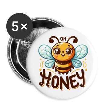Oh Honey - Bees Illustration - Buttons large 2.2''/56 mm (5-pack) - white - Front