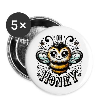 Oh Honey - Bees Illustration - Buttons large 2.2''/56 mm (5-pack) - white - Front