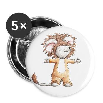 Löwenmaus Kostüm - Buttons groß 56 mm (5er Pack) - Weiß - Vorne