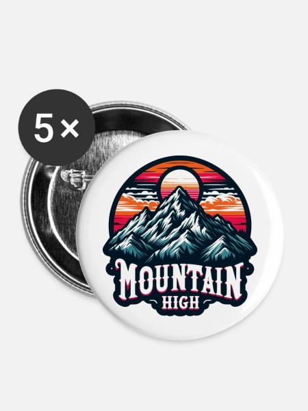 Mountain High - Berg Illustration - Buttons groß 56 mm (5er Pack) - Weiß