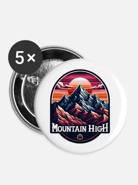 Mountain High - Berg Illustration - Buttons groß 56 mm (5er Pack) - Weiß
