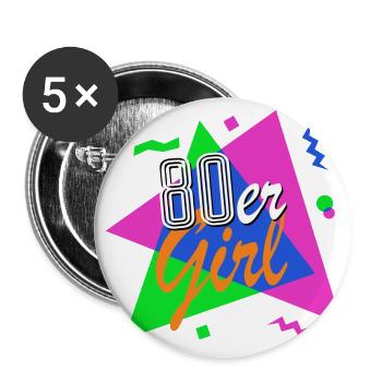 80er Girl - 80er Jahre - bunt + verrückt - retro - Buttons groß 56 mm (5er Pack) - Weiß - Vorne