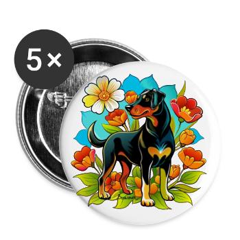 Chien beauceron - version oreilles non taillées - Lot de 5 grands badges (56 mm) - blanc - Devant