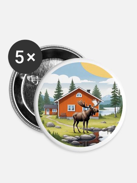 Nature Life Sweden Logo Moose Blog House Nature - Buttons large 2.2''/56 mm (5-pack) - white