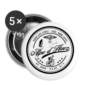Alpe d’Huez, route, vélo, finisher - Lot de 5 grands badges (56 mm) - blanc - Devant