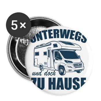 Camper - Unterwegs zu Hause, Camping - Spruch - Buttons groß 56 mm (5er Pack) - Weiß - Vorne