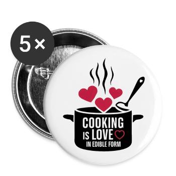 Kochen ist Liebe in essbarer Form. - Buttons groß 56 mm (5er Pack) - Weiß - Vorne