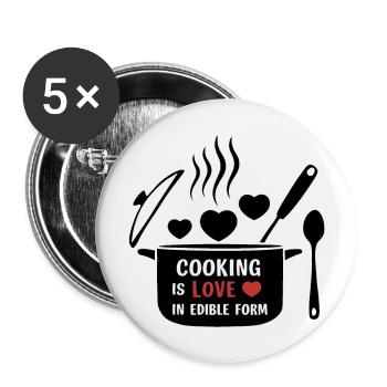 La cuisine, c’est l’amour sous forme comestible. - Lot de 5 grands badges (56 mm) - blanc - Devant