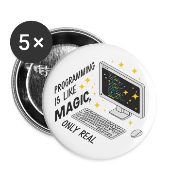 Programming is like magic, only real. - Buttons large 2.2''/56 mm (5-pack) - white - Front