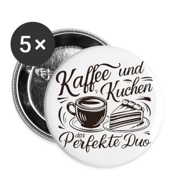 Café et gâteau – le duo parfait. - Lot de 5 grands badges (56 mm) - blanc - Devant