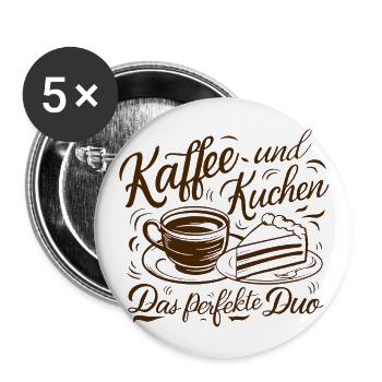 Café et gâteau – le duo parfait. - Lot de 5 grands badges (56 mm) - blanc - Devant