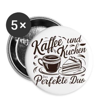 Café et gâteau – le duo parfait. - Lot de 5 grands badges (56 mm) - blanc - Devant