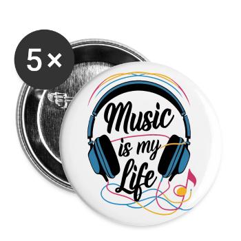 Musik ist mein Leben - Buttons groß 56 mm (5er Pack) - Weiß - Vorne